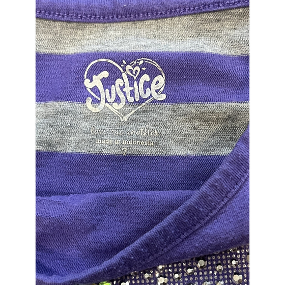 Justice Star Sequin Top‎ Long Sleeve Purple Gray Stripe Girls Size 7 - Picture 5 of 5